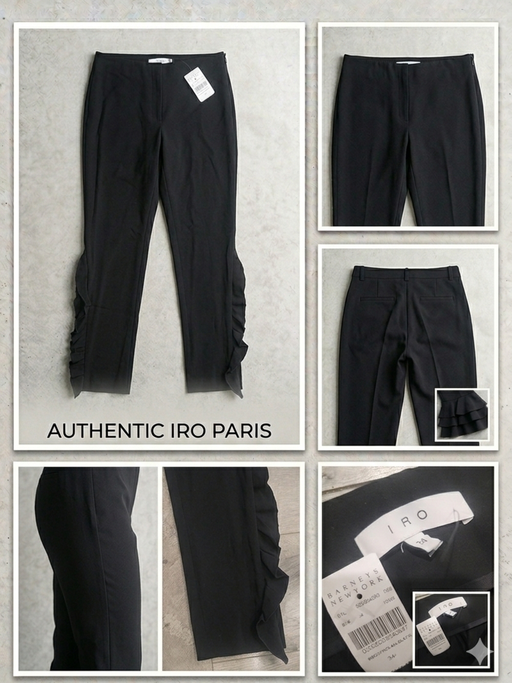 IRO Black Straight-Leg Ruffle Hem Pants